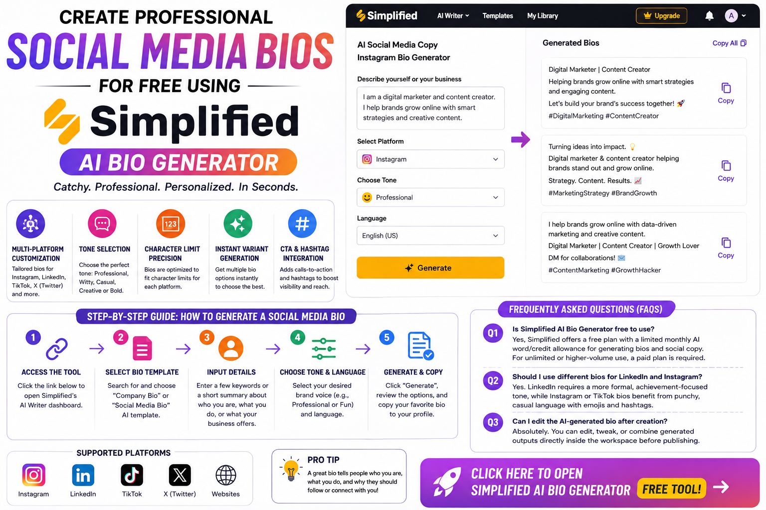 How to Create Professional Social Media Bios for Free Using Simplified AI Bio Generator